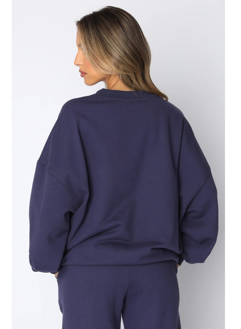 NIBEMINENT Solid Casual Two-piece Set, Long Sleeve Crew Neck Sweatshirt & Drawstring Waist Jogger Pants Outfits, Women's Clothing  - Image 3