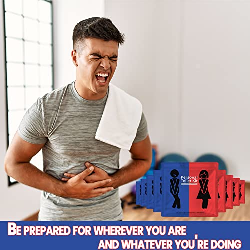 pH Advantage Personal Toilet Kit To Go – 10 Pack | Disposable Public Restroom Kit | Individually Wrapped for Toilet Protection Kit | Toilet Paper, Toilet Seat Cover, Butt Wipes, Cleansing Wipes (Red and Blue) - Image 4