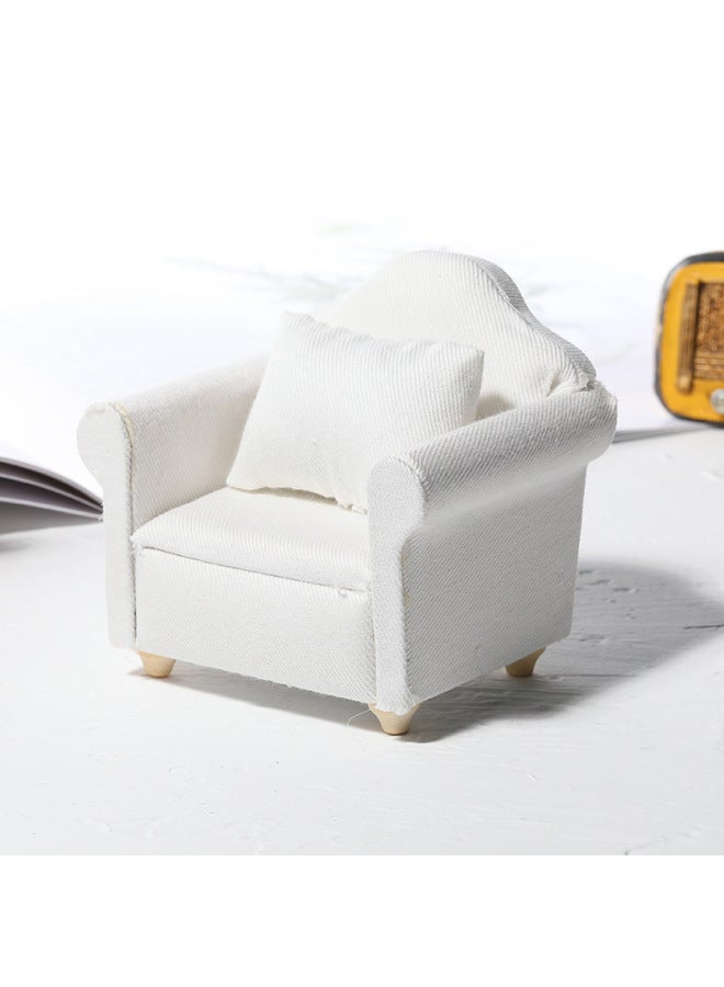 1:12Dollhouse Doll House Miniature Mini Furniture White Fabric Sofa Miniature Model Scene-Color:White Single Sofa - Image 1