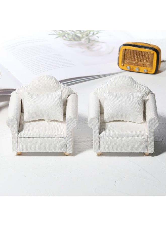 1:12Dollhouse Doll House Miniature Mini Furniture White Fabric Sofa Miniature Model Scene-Color:White Single Sofa - Image 4