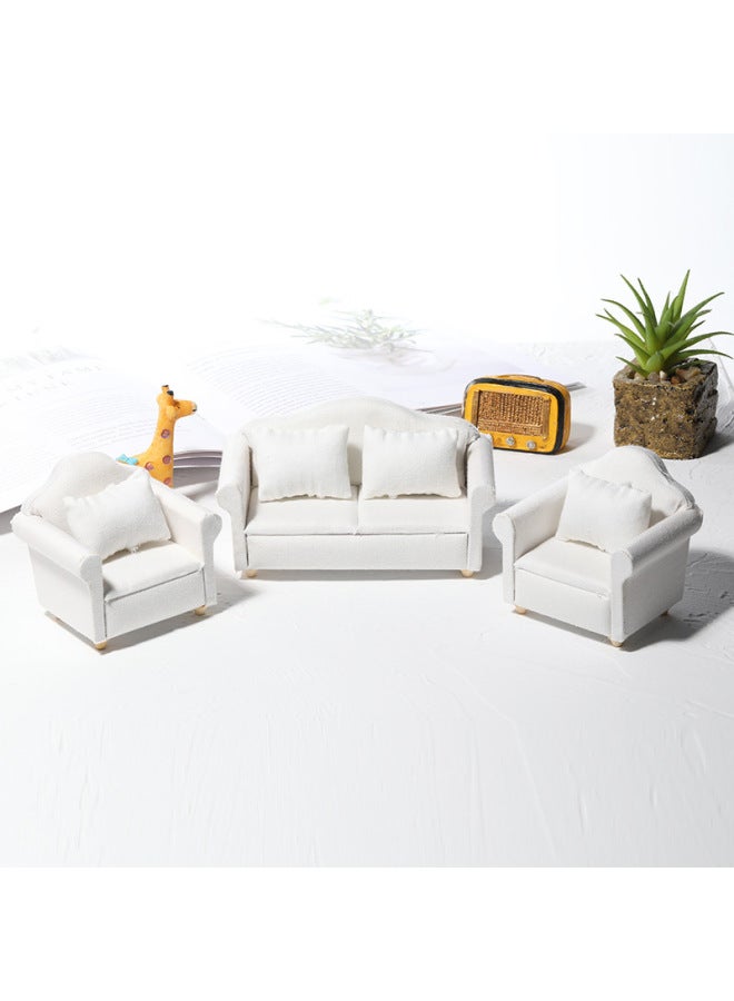 1:12Dollhouse Doll House Miniature Mini Furniture White Fabric Sofa Miniature Model Scene-Color:White Single Sofa - Image 2