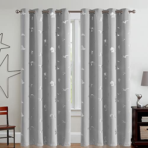 Vangao Kids Curtains Grey Blackout Dinosaur Curtains for Boys Kids Nursery Girls Room Silver Dino Foil Print Thermal Insulated Drapes Grommet Top Window Treatments 84 Inches Length 2 Panels - Image 2