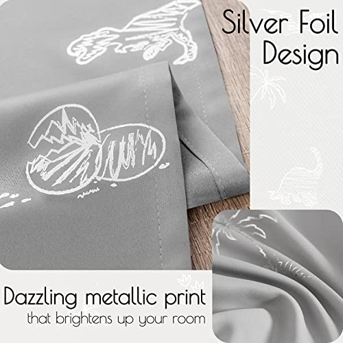 Vangao Kids Curtains Grey Blackout Dinosaur Curtains for Boys Kids Nursery Girls Room Silver Dino Foil Print Thermal Insulated Drapes Grommet Top Window Treatments 84 Inches Length 2 Panels - Image 4