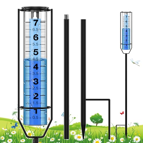 FINEST+ Upgraded Rain Gauge, 7" Freeze Proof Rain Gauge Outdoor Best Rated, Large Clear Numbers and Adjustable Height Rain Measuring Tool for Garden, Lawn and Farm - Image 1