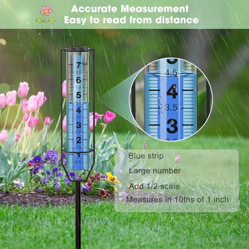FINEST+ Upgraded Rain Gauge, 7" Freeze Proof Rain Gauge Outdoor Best Rated, Large Clear Numbers and Adjustable Height Rain Measuring Tool for Garden, Lawn and Farm - Image 5