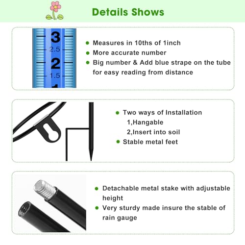 FINEST+ Upgraded Rain Gauge, 7" Freeze Proof Rain Gauge Outdoor Best Rated, Large Clear Numbers and Adjustable Height Rain Measuring Tool for Garden, Lawn and Farm - Image 2