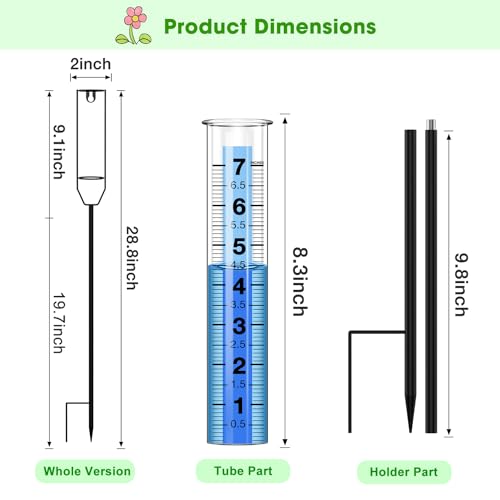 FINEST+ Upgraded Rain Gauge, 7" Freeze Proof Rain Gauge Outdoor Best Rated, Large Clear Numbers and Adjustable Height Rain Measuring Tool for Garden, Lawn and Farm - Image 4