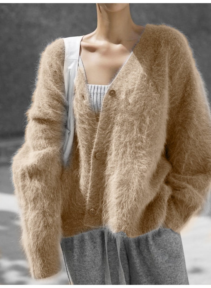 NIBEMINENT Imitation Mink Cardigan For Women Autumn Thick Knitted Jackets Cardigans Ladies  Women Knitted Coat Velvet - Image 1