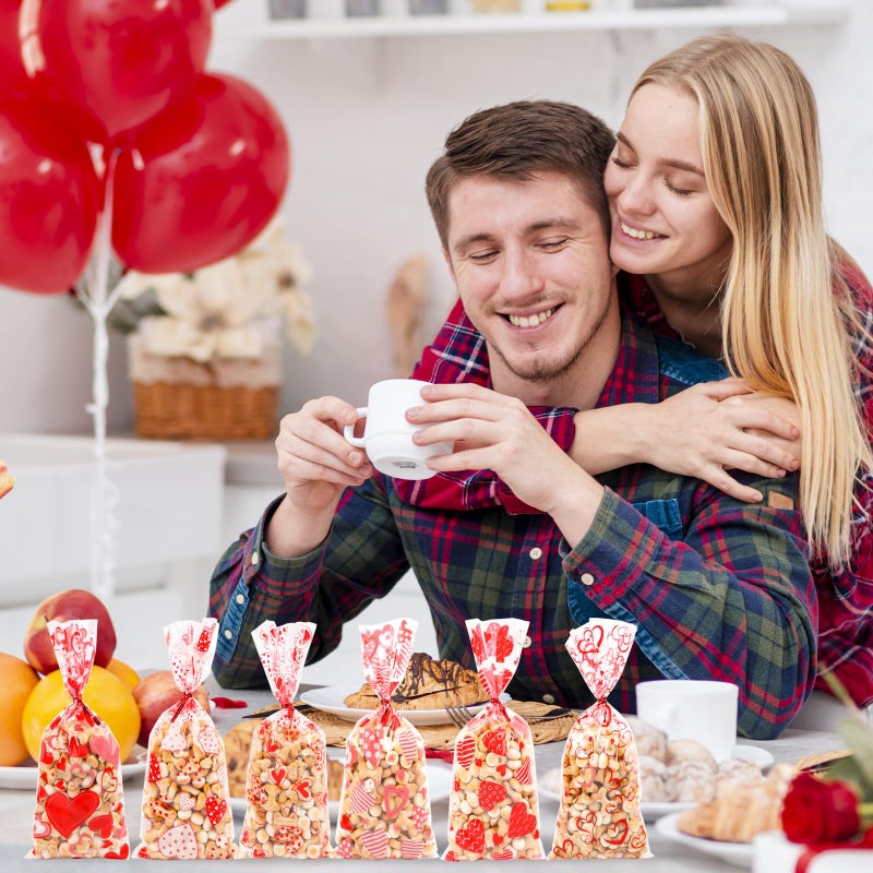 FOIMAS 180pcs Valentine's Day Cellophane Treat Bags,Heart Candy Goodie Bags Cookie Bag with Twisted Ties for Valentines Day Party Supply - Image 5