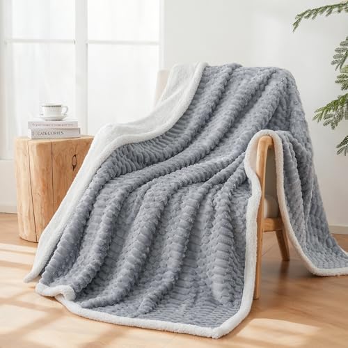 Gracelife Sherpa Throw Blanket for Couch Flannel Cozy Soft Thick Blanket Warm Twin Blanket for Bed Fleece Home Decor Gifts, Z01 - Grey Blue, 60"*80" - Image 4