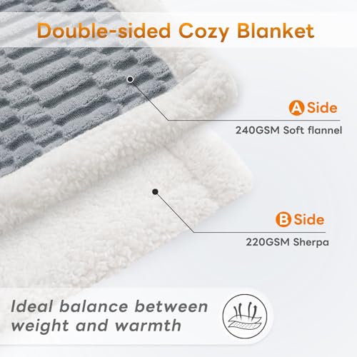 Gracelife Sherpa Throw Blanket for Couch Flannel Cozy Soft Thick Blanket Warm Twin Blanket for Bed Fleece Home Decor Gifts, Z01 - Grey Blue, 60"*80" - Image 5