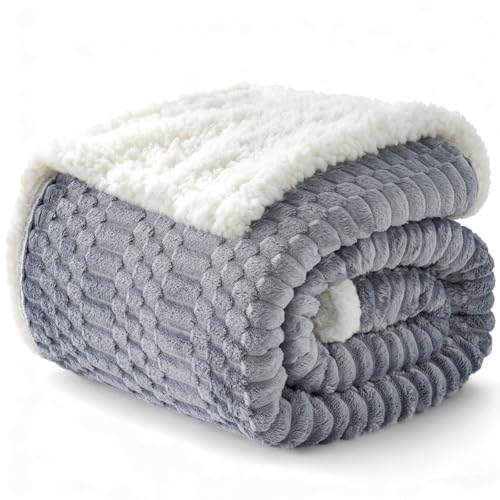 Gracelife Sherpa Throw Blanket for Couch Flannel Cozy Soft Thick Blanket Warm Twin Blanket for Bed Fleece Home Decor Gifts, Z01 - Grey Blue, 60"*80" - Image 1
