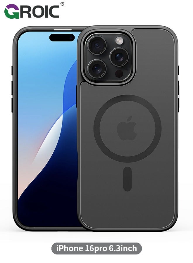 GROIC Magnetic Designed for iPhone 16 Pro Black Case, Full Protection & Compatible with MagSafe, Translucent Matte Back Soft Edge Phone Case  - Image 1