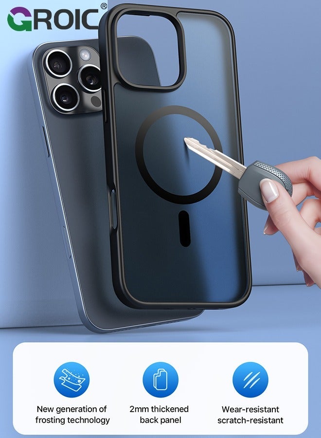 GROIC Magnetic Designed for iPhone 16 Pro Black Case, Full Protection & Compatible with MagSafe, Translucent Matte Back Soft Edge Phone Case  - Image 5