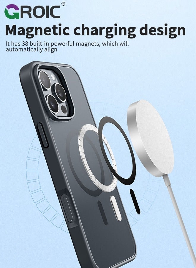GROIC Magnetic Designed for iPhone 16 Pro Black Case, Full Protection & Compatible with MagSafe, Translucent Matte Back Soft Edge Phone Case  - Image 3