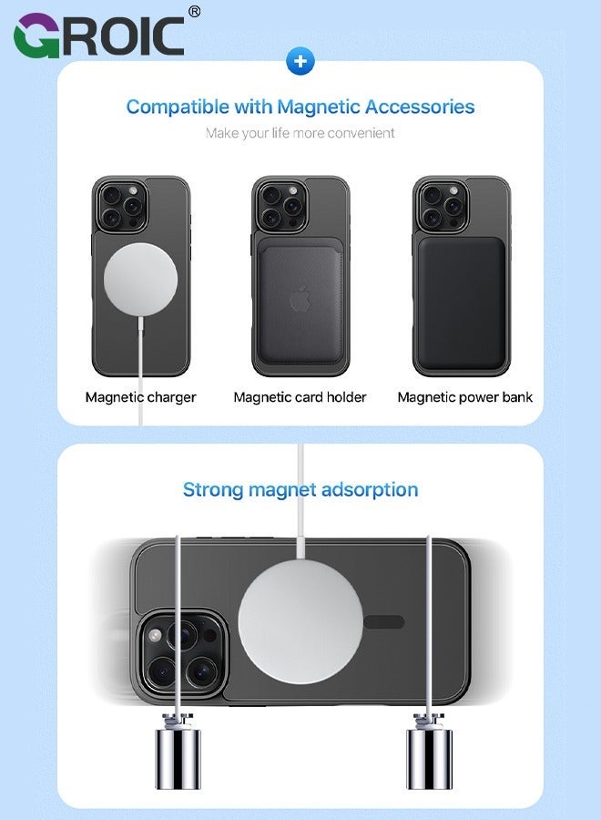 GROIC Magnetic Designed for iPhone 16 Pro Black Case, Full Protection & Compatible with MagSafe, Translucent Matte Back Soft Edge Phone Case  - Image 4