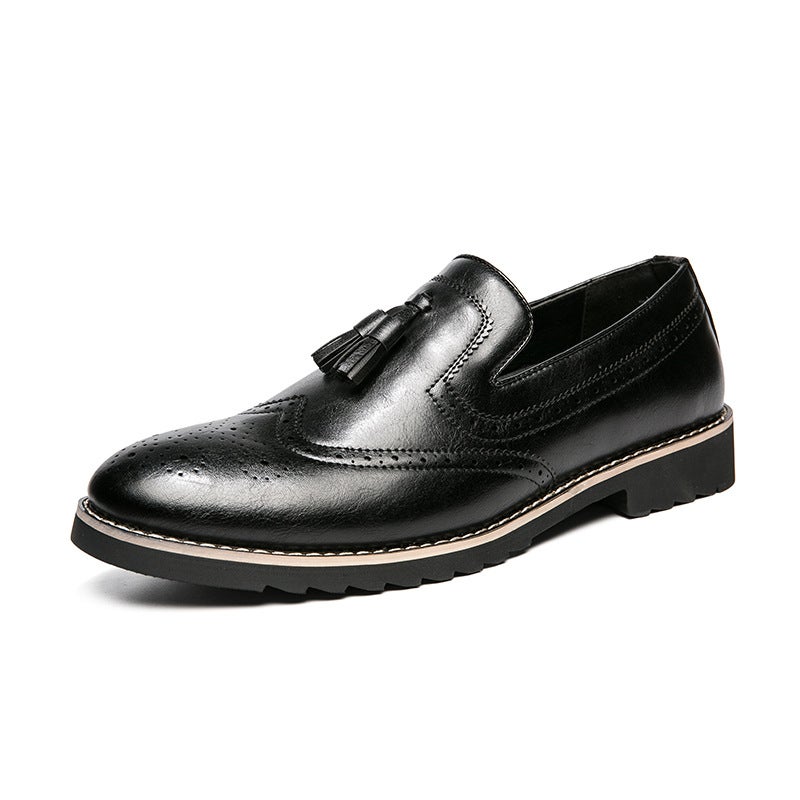 Brogue Casual Beanie Shoes For Boys Korean Style Trendy British Formal Black Leather Shoes Slip-On Slip-Ons - Image 3