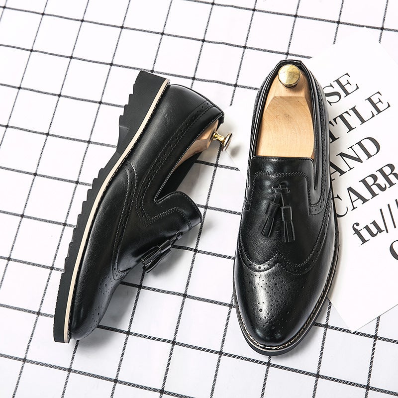 Brogue Casual Beanie Shoes For Boys Korean Style Trendy British Formal Black Leather Shoes Slip-On Slip-Ons - Image 5
