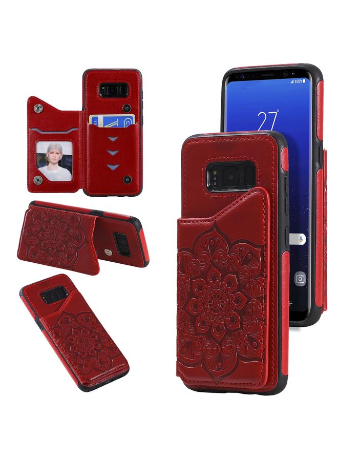 اس-توب جراب لهاتف Samsung Galaxy S8، جراب واقٍ مقاوم للصدمات بنقشة زهور مع حامل وفتحات للبطاقات وإطار للصور - Image 1