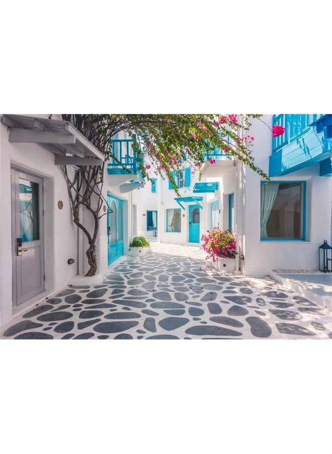 CSFOTO - 5X3Ft Polyester Greek Santorini Background Backdrop Greece Backdrop For Party Narrow Street Backdrop Morocco Background Greece Wedding Background Music Drama Backdrop Wedding Photo Wallpaper - Image 1