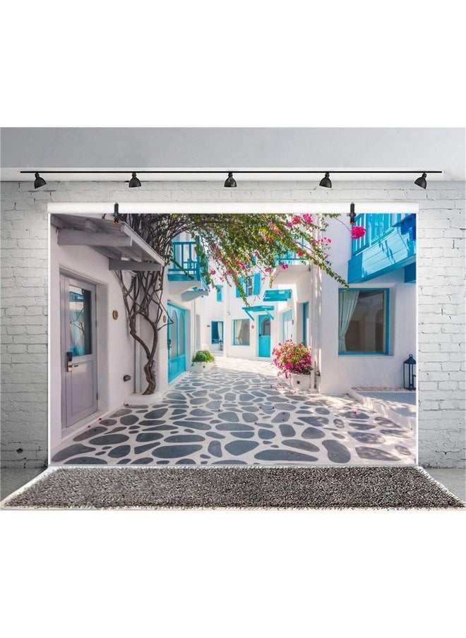 CSFOTO - 5X3Ft Polyester Greek Santorini Background Backdrop Greece Backdrop For Party Narrow Street Backdrop Morocco Background Greece Wedding Background Music Drama Backdrop Wedding Photo Wallpaper - Image 1