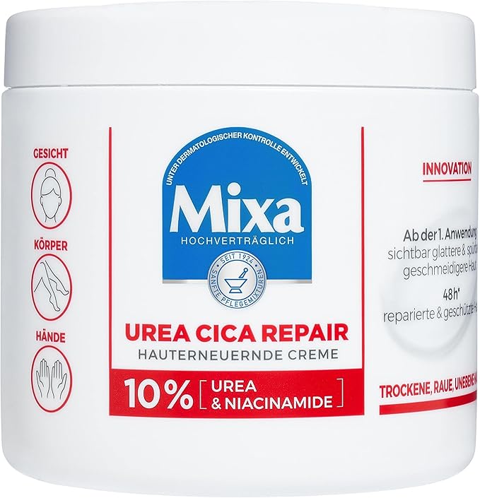 Mixa Urea Skin Renewing Cream with Urea Niacinamide for Dry and Rough and Uneven Skin Repairs and Smooths Moisturiser for the Body Hands and Face Urea Cica Repair 400 ml