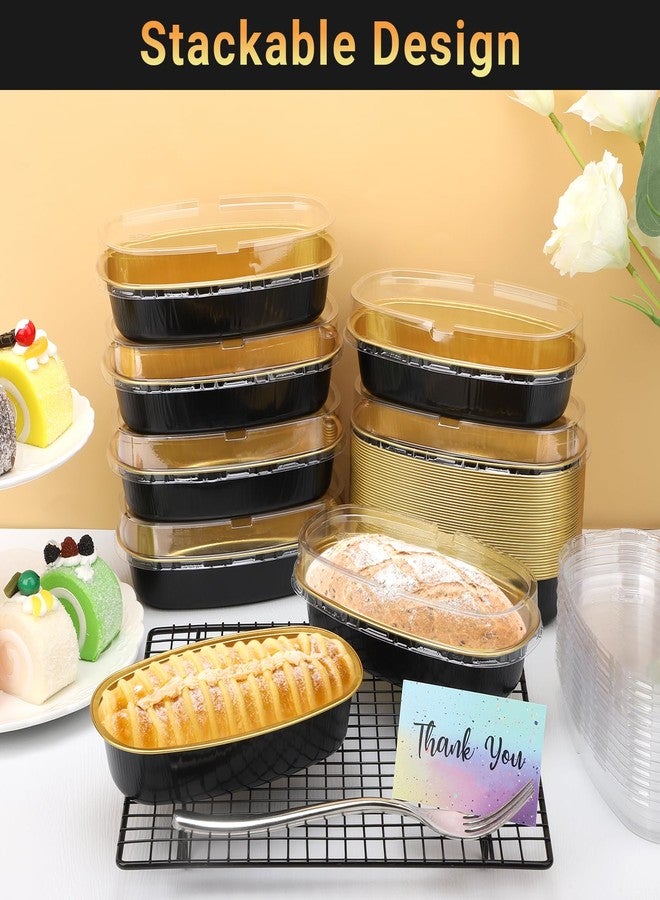 Beasea Mini Loaf Pans With Lids, 6 Inch 50 Pack Oval Cake Pan, Black Golden Disposable Baking Cups, Ellipse Cheesecake Pan Aluminum Pans for Meat Bakeware Oven Baking - Image 5