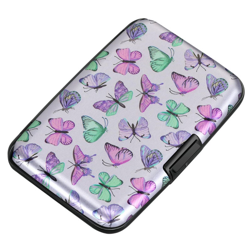 ELFISH Mini RFID Aluminum Wallet Credit Cards Holder Business Card Case Metal ID Case for Men Women(Colorful Butterflies) - Image 1