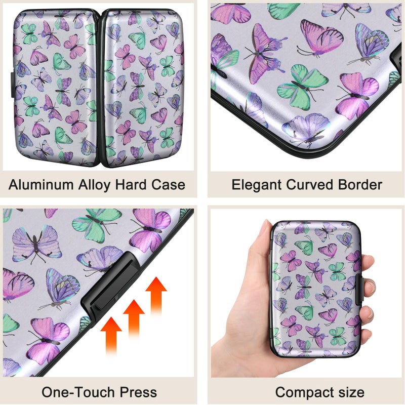 ELFISH Mini RFID Aluminum Wallet Credit Cards Holder Business Card Case Metal ID Case for Men Women(Colorful Butterflies) - Image 3