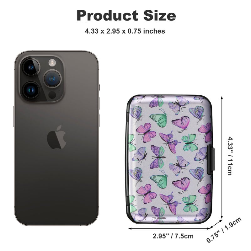 ELFISH Mini RFID Aluminum Wallet Credit Cards Holder Business Card Case Metal ID Case for Men Women(Colorful Butterflies) - Image 4