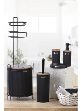 ‎okyanus Home Ocean Home Black Wooden Patterned Mina Replacement WC Paper Holder and 6 Piece Bathroom Set  - Image 2