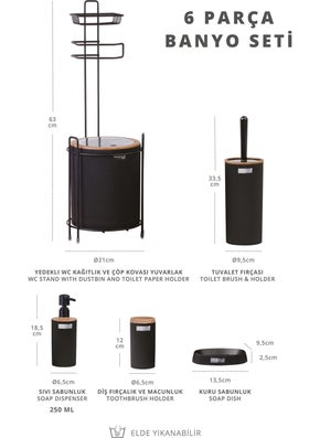‎okyanus Home Ocean Home Black Wooden Patterned Mina Replacement WC Paper Holder and 6 Piece Bathroom Set  - Image 4