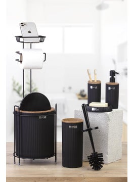 ‎okyanus Home Ocean Home Black Wooden Patterned Mina Replacement WC Paper Holder and 6 Piece Bathroom Set  - Image 3
