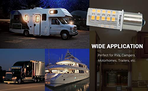 LEMENG مصابيح LED BA15S بجهد 12 فولت، 1156 1141 2700K أبيض دافئ، قاعدة بايونت مفردة الاتصال، AC10-18V DC10-30 فولت لأضواء المناظر الطبيعية، RV، كامبر، داخلية، بحرية، قارب، مقطورة، عبوة 6 - Image 5
