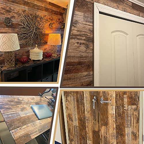 Decoroom 17.71''×511'' Peel and Stick Wallpaper Distressed Wood Plank Wallpaper Rustic Wood Grain Pattern Wall Paper Removable Self Adhesive Brown Shiplap Vinyl Film - Image 4