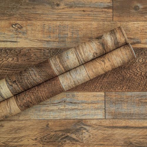 Decoroom 17.71''×511'' Peel and Stick Wallpaper Distressed Wood Plank Wallpaper Rustic Wood Grain Pattern Wall Paper Removable Self Adhesive Brown Shiplap Vinyl Film - Image 2