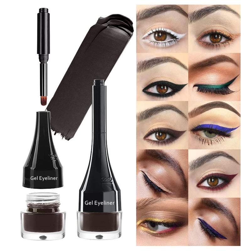 LSxia 2-in-1 Gel Eyeliner Set, Tattoo Eyeliner Waterproof Smudge Proof Gel Cream Eye liner Pot with Brush, High Pigment Eye Makeup for Women (Brown) - Image 1
