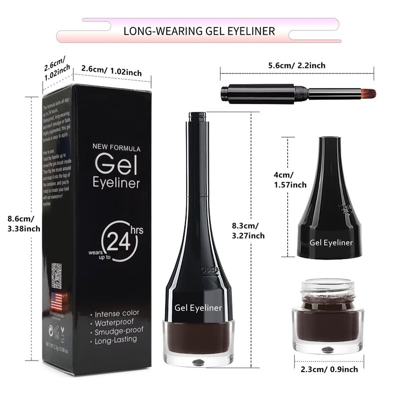 LSxia 2-in-1 Gel Eyeliner Set, Tattoo Eyeliner Waterproof Smudge Proof Gel Cream Eye liner Pot with Brush, High Pigment Eye Makeup for Women (Brown) - Image 2