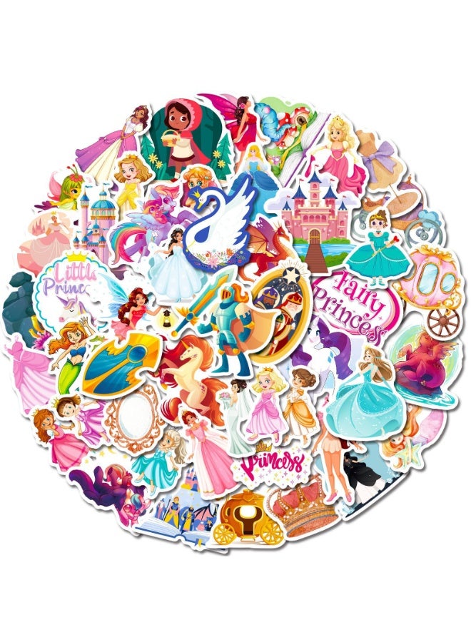NIBEMINENT 50 Pcs Fairy Tale Princess Deco Kit Waterproof Stickers, High Definition Printing Bright Colors, Suitable for Laptop Skateboard Luggage Water Bottle Guitar DIY - Image 1