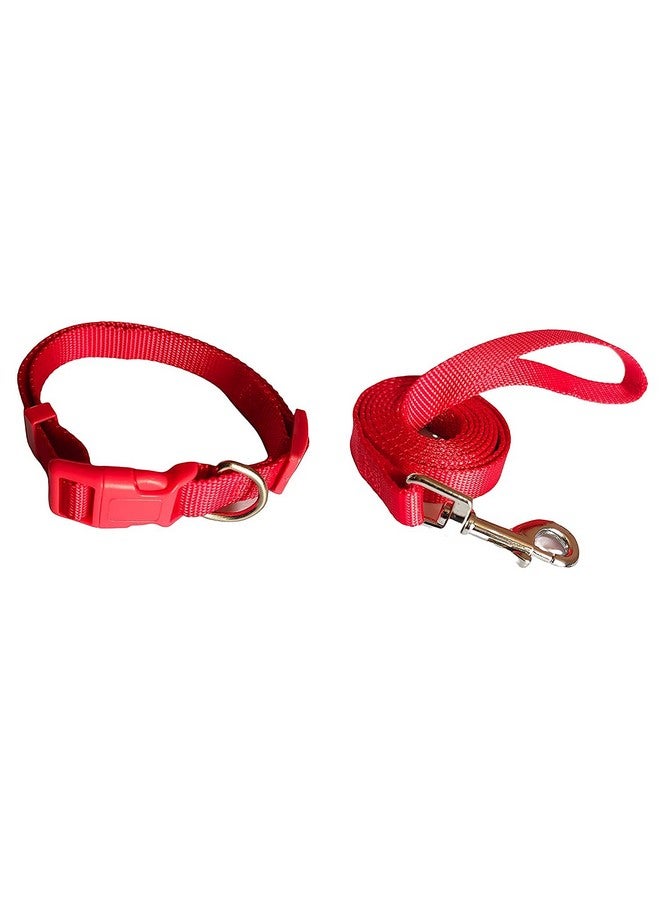 15Mm Nylon Leash And Collar Set, Daily Use Plain Strip Dog 0.5 Inch Collar & Leash Set For All Dog Breeds Dog And Puppies Walking & Training Outside (Red) - Image 5