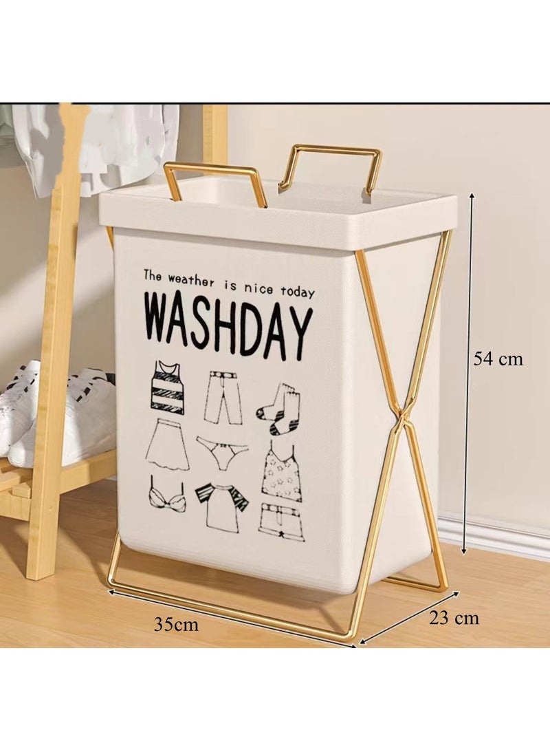 سلة غسيل قابلة للطي، سلة غسيل قابلة للطي سعة 43 لترًا بإطار من الفولاذ المقاوم للصدأ - Image 4