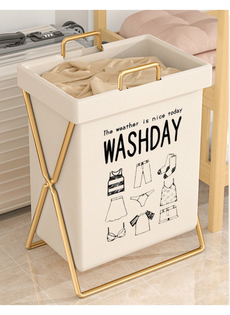 سلة غسيل قابلة للطي، سلة غسيل قابلة للطي سعة 43 لترًا بإطار من الفولاذ المقاوم للصدأ - Image 1