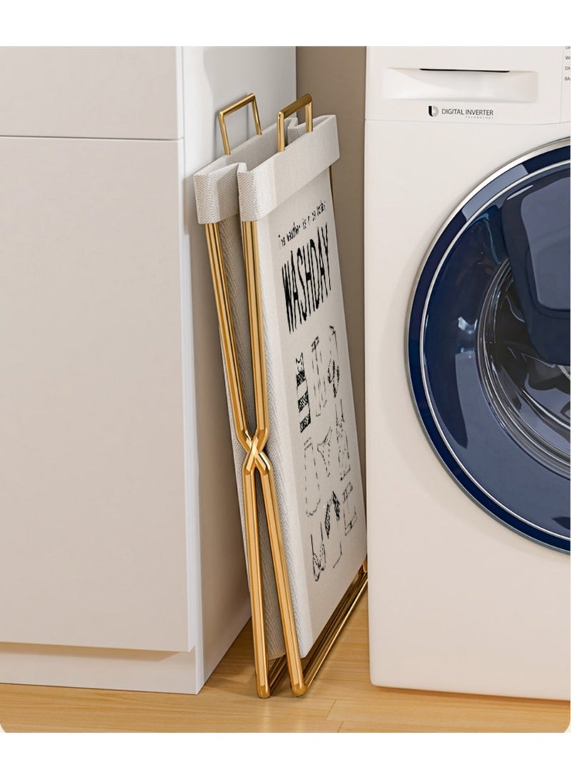 سلة غسيل قابلة للطي، سلة غسيل قابلة للطي سعة 43 لترًا بإطار من الفولاذ المقاوم للصدأ - Image 2