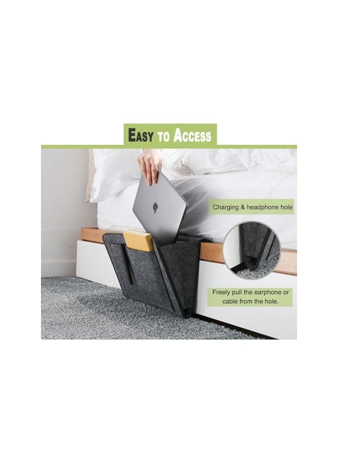Bedside Storage Pocket, 2 Pcs Felt Bedside Storage Hanging, Space Saving, 5 Pockets Holds Phone, Books, Remote, Magazines, Fit for Headboards Bed Rails Bunk Sofa (Dark Gray, Light Gray)