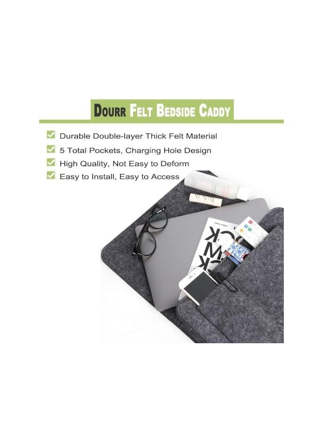 Bedside Storage Pocket, 2 Pcs Felt Bedside Storage Hanging, Space Saving, 5 Pockets Holds Phone, Books, Remote, Magazines, Fit for Headboards Bed Rails Bunk Sofa (Dark Gray, Light Gray)