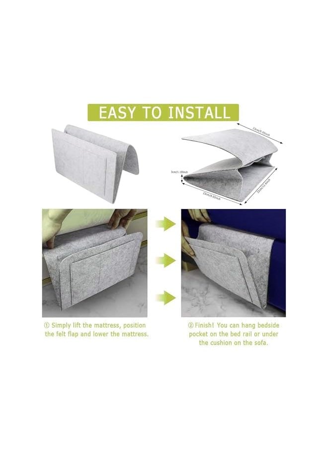 Bedside Storage Pocket, 2 Pcs Felt Bedside Storage Hanging, Space Saving, 5 Pockets Holds Phone, Books, Remote, Magazines, Fit for Headboards Bed Rails Bunk Sofa (Dark Gray, Light Gray)