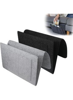 The Bros Bedside Storage Pocket, 2 Pcs Felt Bedside Storage Hanging, Space Saving, 5 Pockets Holds Phone, Books, Remote, Magazines, Fit for Headboards Bed Rails Bunk Sofa (Dark Gray, Light Gray)  - Image 1