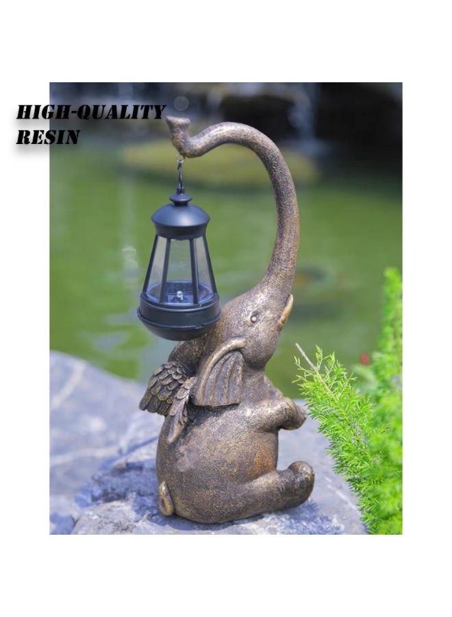 Generic Solar Garden Statue Décor, Resin Elephant Lantern Figurines Sculpture Yard Art Ornament with Solar Powered Lights, for Fairy Garden Patio Yard Lawn Balcony  - Image 3