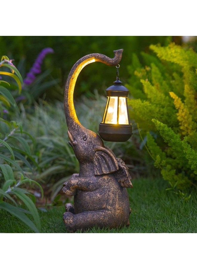 Generic Solar Garden Statue Décor, Resin Elephant Lantern Figurines Sculpture Yard Art Ornament with Solar Powered Lights, for Fairy Garden Patio Yard Lawn Balcony  - Image 1