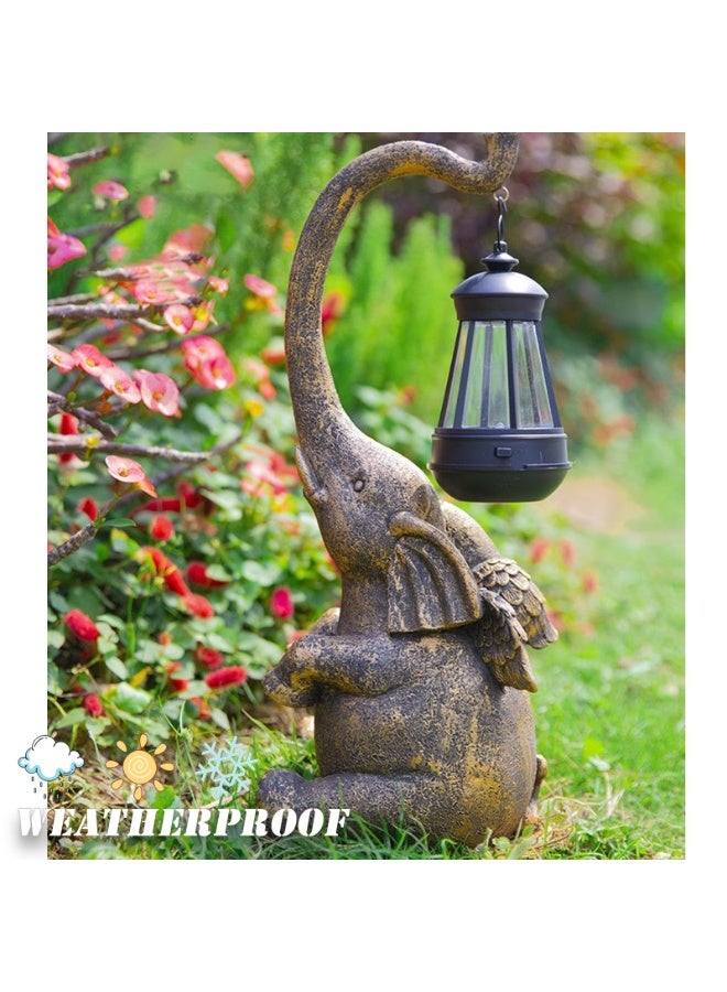 Generic Solar Garden Statue Décor, Resin Elephant Lantern Figurines Sculpture Yard Art Ornament with Solar Powered Lights, for Fairy Garden Patio Yard Lawn Balcony  - Image 4